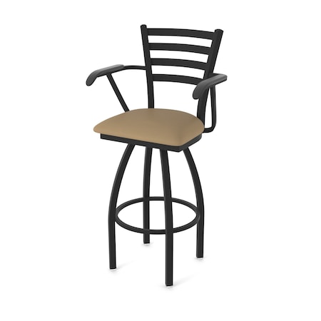 Holland Bar Stool Co Jackie with Arms 25 in. Swivel Counter Stool with Black Wrinkle Finish and Canter Sand Seat 415